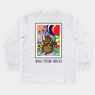 Happy Guinea Pig With Balloons - Good Vibes Only Kids Long Sleeve T-Shirt